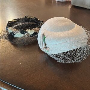 Vintage Cream Hat with Veil and Black and Cream with Veil.